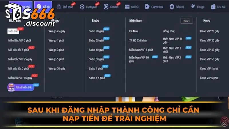 Sau khi đăng nhập thành công chỉ cần nạp tiền để trải nghiệm